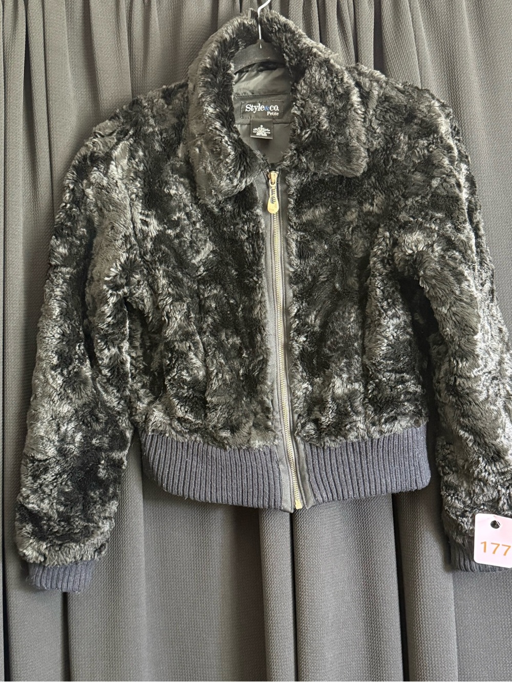 Style & Co. Plush Faux Fur Zip Jacket in Gray